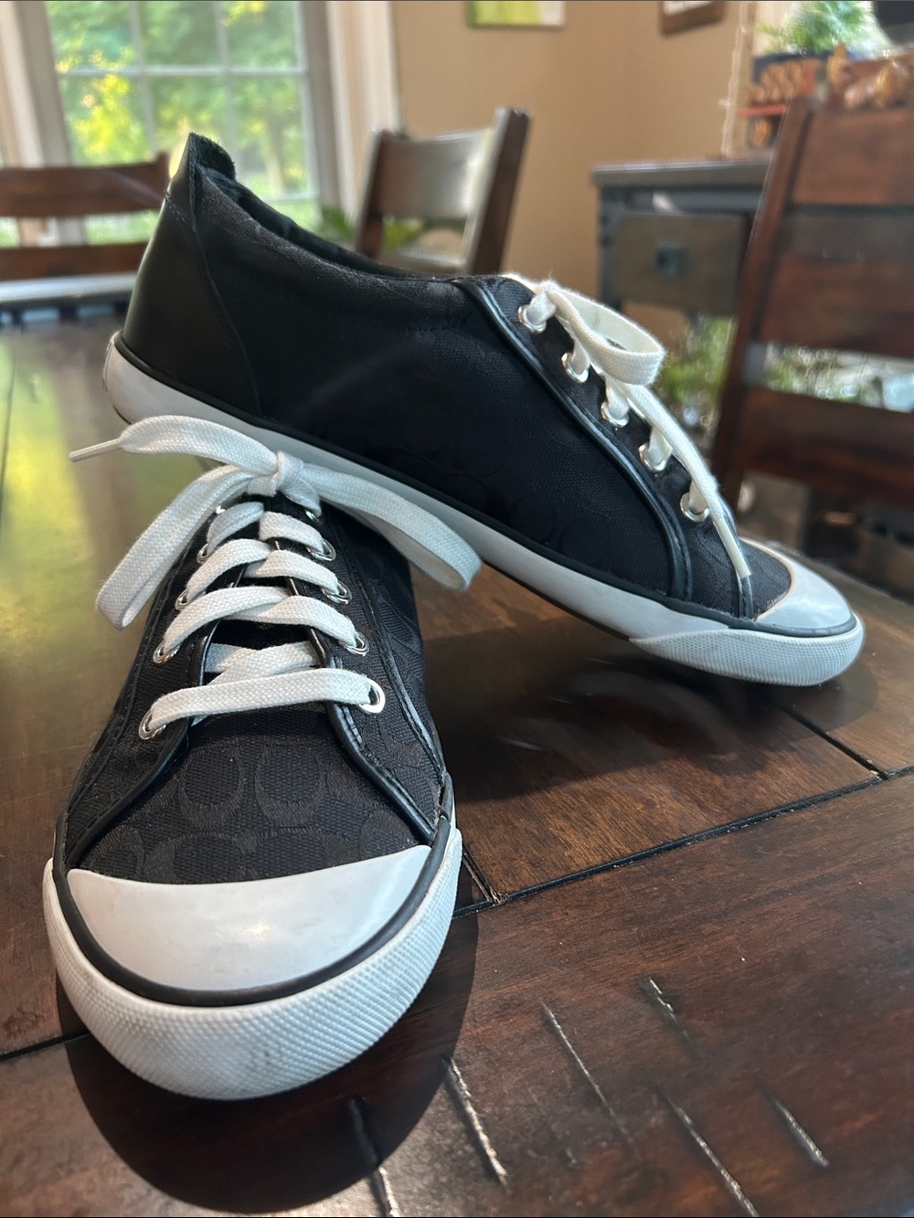 Coach Black Canvas Low-Top Sneakers with White Trim